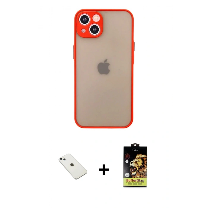 MARSİLYAN™- iPhone 14 Kılıf Ahenk Çizgi Serisi - Siyah Buffer Cam Ekran Koruyucu + Sierra Blue Diamond Kamera Lens