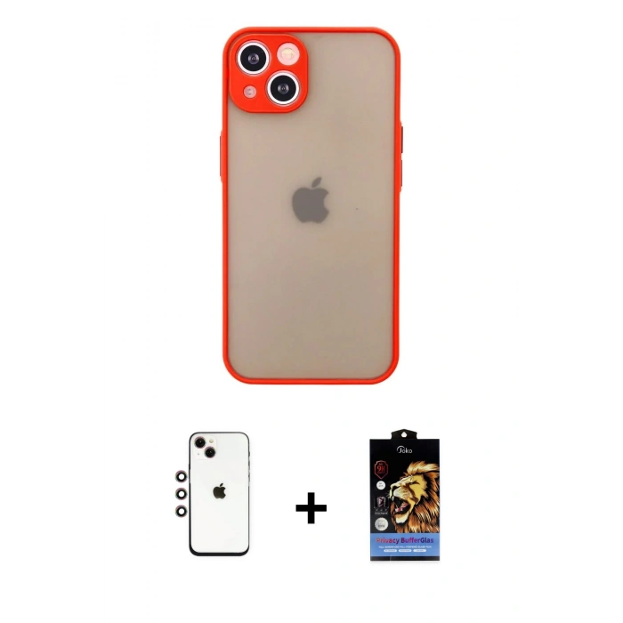 MARSİLYAN™- iPhone 14 Kılıf Ahenk Çizgi Serisi - Siyah Buffer Hayalet Cam Ekran Koruyucu + Shine Kamera Lens - GI