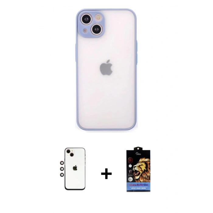 MARSİLYAN™- iPhone 14 Kılıf Ahenk Çizgi Serisi - Siyah Buffer Hayalet Cam Ekran Koruyucu + Shine Kamera Lens - GI