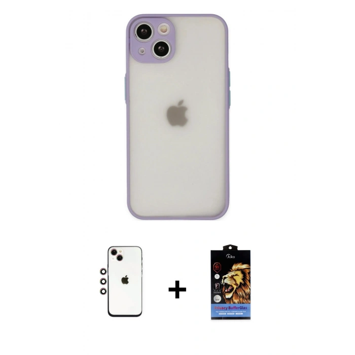 MARSİLYAN™- iPhone 14 Kılıf Ahenk Çizgi Serisi - Siyah Buffer Hayalet Cam Ekran Koruyucu + Shine Kamera Lens - GI