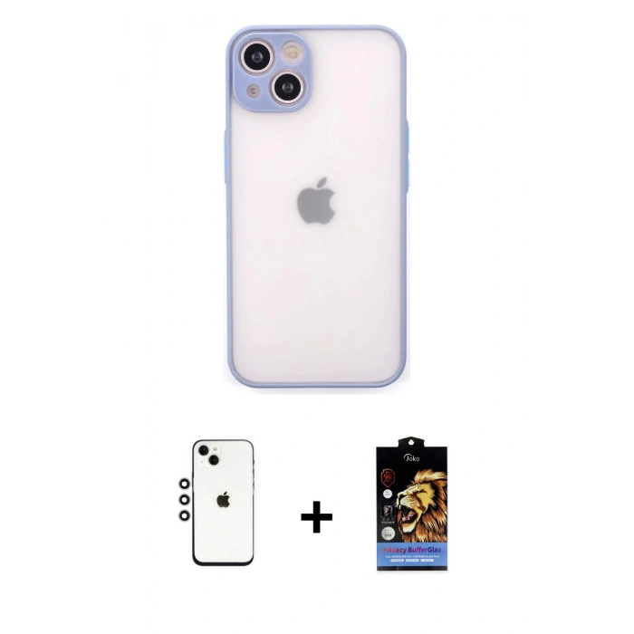 MARSİLYAN™- iPhone 14 Kılıf Ahenk Çizgi Serisi - Siyah Buffer Hayalet Cam Ekran Koruyucu + Shine Kamera Lens - GS