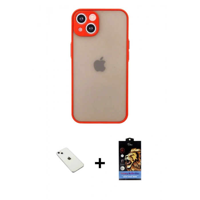 MARSİLYAN™- iPhone 14 Kılıf Ahenk Çizgi Serisi - Siyah Buffer Hayalet Cam Ekran Koruyucu + Sierra Blue Diamond Kamera Lens