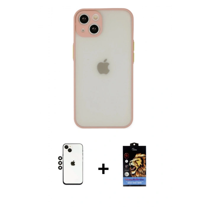 MARSİLYAN™- iPhone 14 Kılıf Ahenk Çizgi Serisi - Siyah Buffer Hayalet Cam Ekran Koruyucu + Shine Kamera Lens - SH