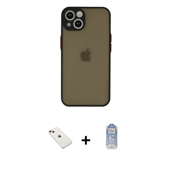 MARSİLYAN™- iPhone 14 Kılıf Ahenk Çizgi Serisi - Siyah Joko Magic 5D Cam + Diamond Kamera Lens - KI