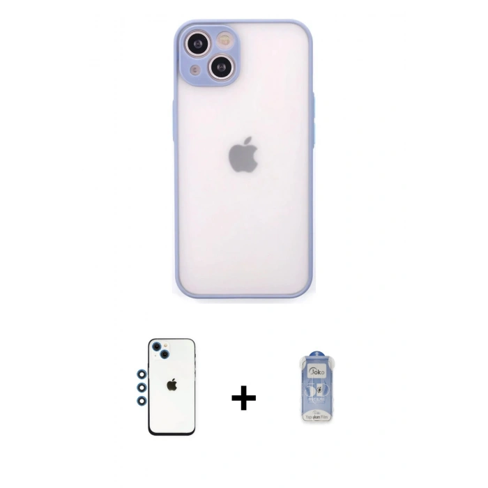 MARSİLYAN™- iPhone 14 Kılıf Ahenk Çizgi Serisi - Siyah Joko Magic 5D Cam + Shine Kamera Lens - MI
