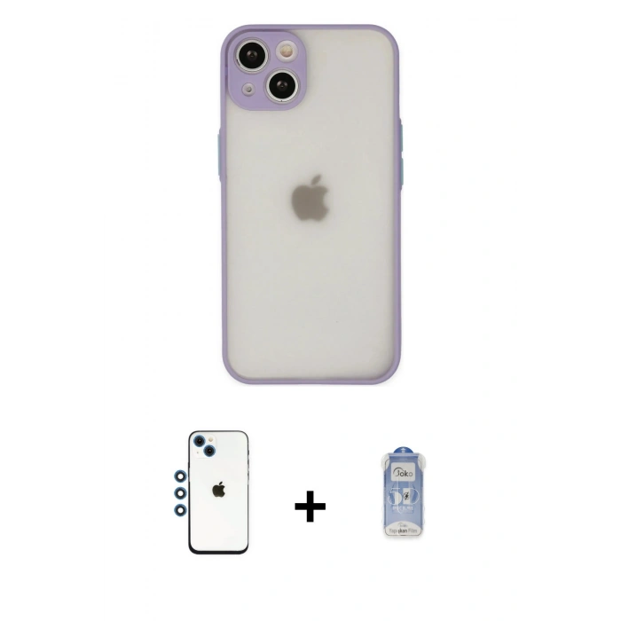 MARSİLYAN™- iPhone 14 Kılıf Ahenk Çizgi Serisi - Siyah Joko Magic 5D Cam + Shine Kamera Lens - MI