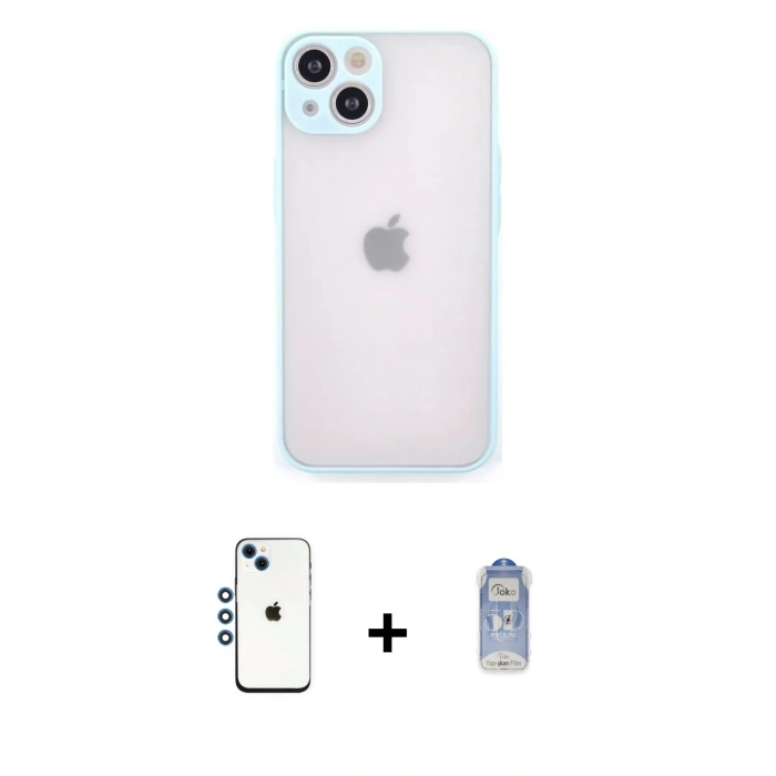 MARSİLYAN™- iPhone 14 Kılıf Ahenk Çizgi Serisi - Siyah Joko Magic 5D Cam + Shine Kamera Lens - MI