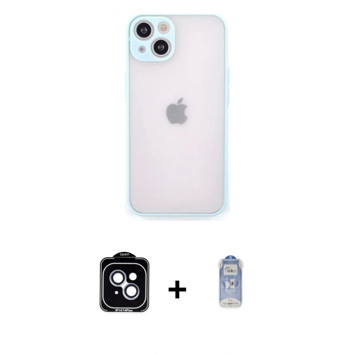 MARSİLYAN™- iPhone 14 Kılıf Ahenk Çizgi Serisi - Siyah Joko Magic 5D Cam + PVD Metal Kamera Lens - MI