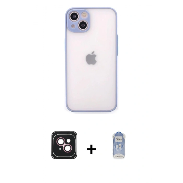 MARSİLYAN™- iPhone 14 Kılıf Ahenk Çizgi Serisi - Siyah Joko Magic 5D Cam + PVD Metal Kamera Lens - PE