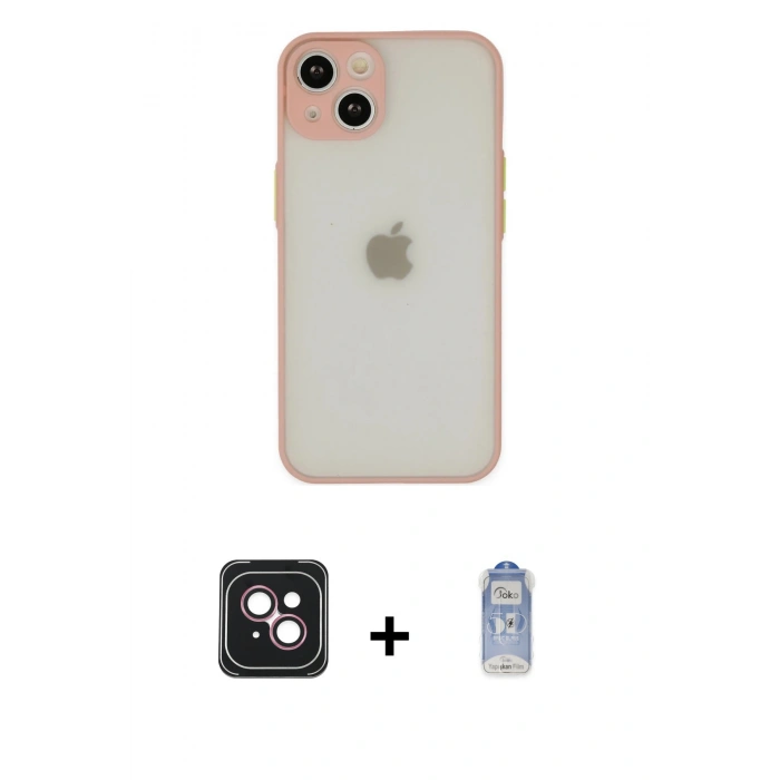 MARSİLYAN™- iPhone 14 Kılıf Ahenk Çizgi Serisi - Siyah Joko Magic 5D Cam + PVD Metal Kamera Lens - PE