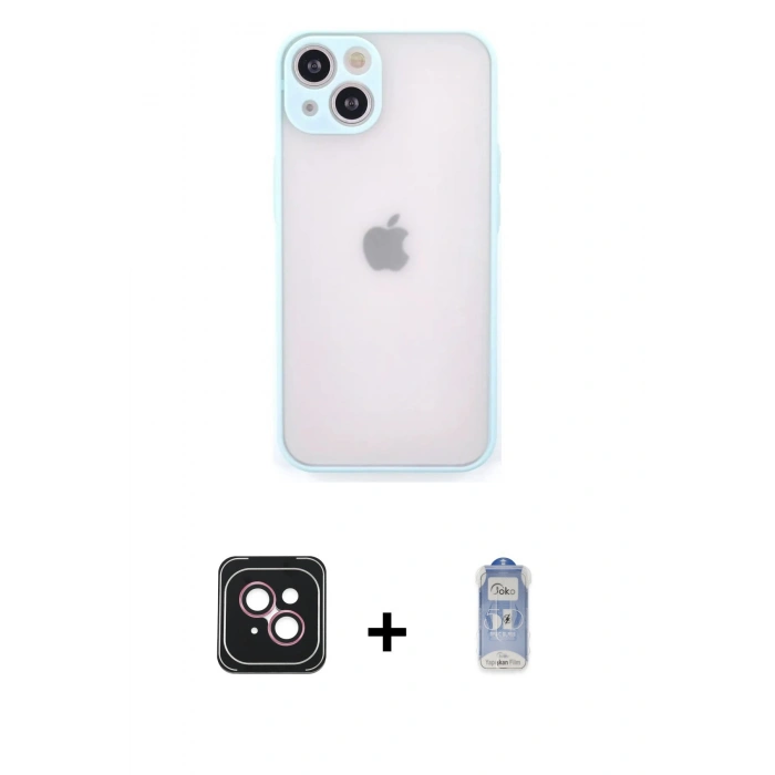 MARSİLYAN™- iPhone 14 Kılıf Ahenk Çizgi Serisi - Siyah Joko Magic 5D Cam + PVD Metal Kamera Lens - PE