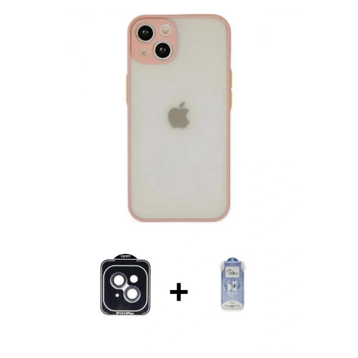 MARSİLYAN™- iPhone 14 Kılıf Ahenk Çizgi Serisi - Siyah Joko Magic 5D Cam + PVD Metal Kamera Lens - SH