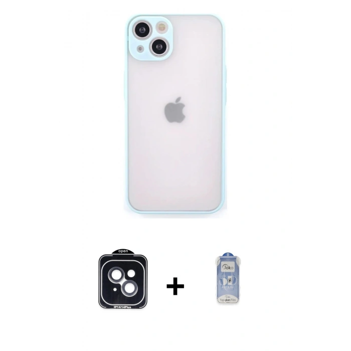 MARSİLYAN™- iPhone 14 Kılıf Ahenk Çizgi Serisi - Siyah Joko Magic 5D Cam + PVD Metal Kamera Lens - SH