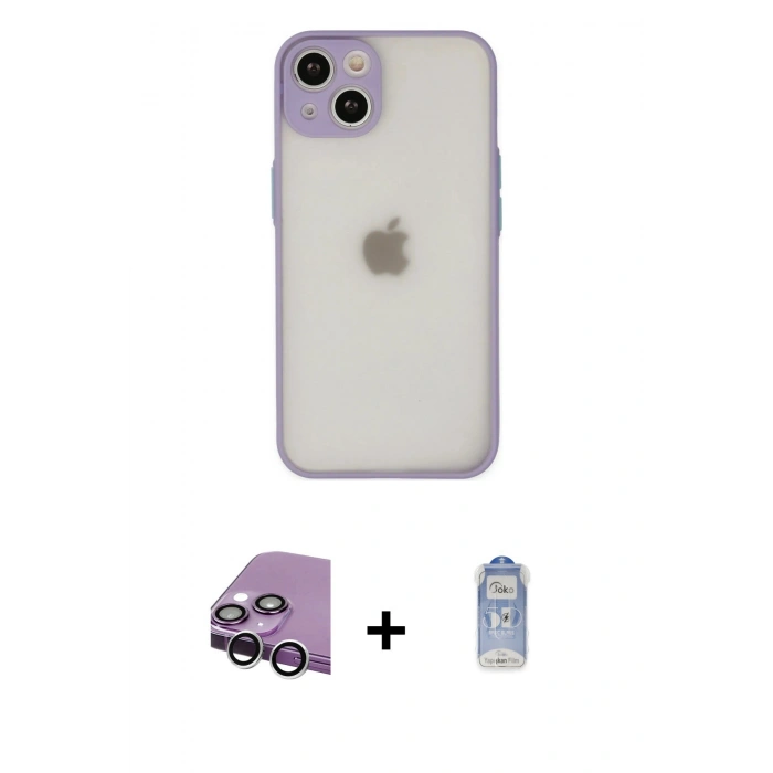 MARSİLYAN™- iPhone 14 Kılıf Ahenk Çizgi Serisi - Siyah Joko Magic 5D Cam + Raze Metal Kamera Lens - GS