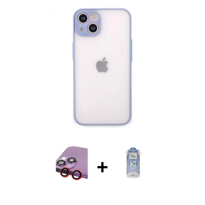 MARSİLYAN™- iPhone 14 Kılıf Ahenk Çizgi Serisi - Siyah Joko Magic 5D Cam + Raze Metal Kamera Lens - KI
