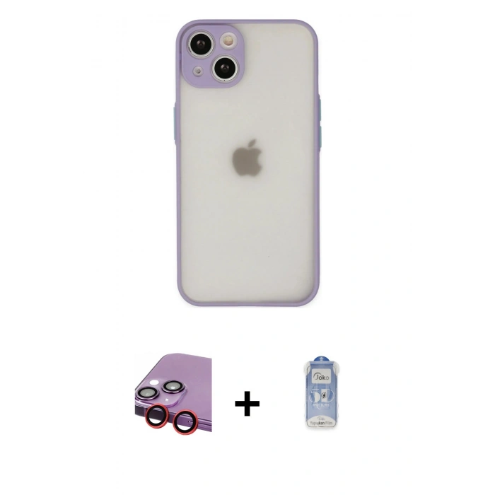 MARSİLYAN™- iPhone 14 Kılıf Ahenk Çizgi Serisi - Siyah Joko Magic 5D Cam + Raze Metal Kamera Lens - KI