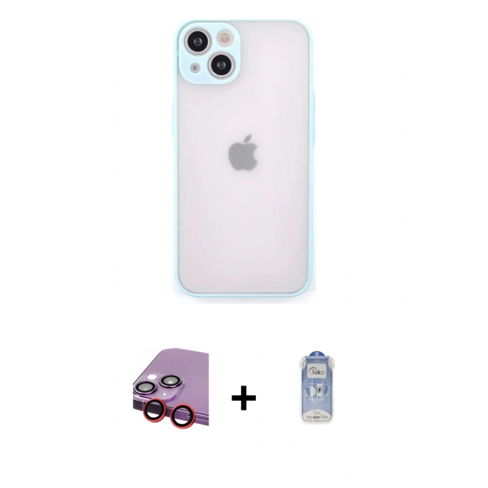 MARSİLYAN™- iPhone 14 Kılıf Ahenk Çizgi Serisi - Siyah Joko Magic 5D Cam + Raze Metal Kamera Lens - KI