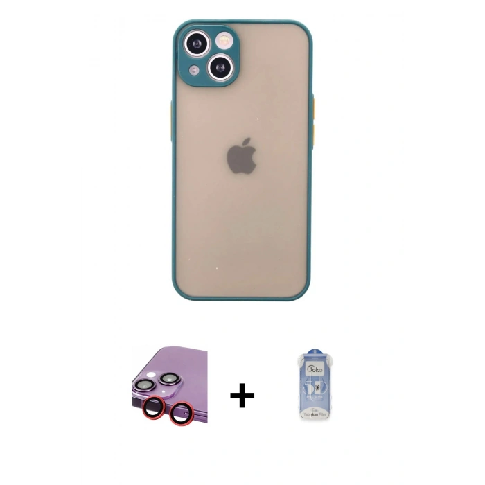 MARSİLYAN™- iPhone 14 Kılıf Ahenk Çizgi Serisi - Siyah Joko Magic 5D Cam + Raze Metal Kamera Lens - KI