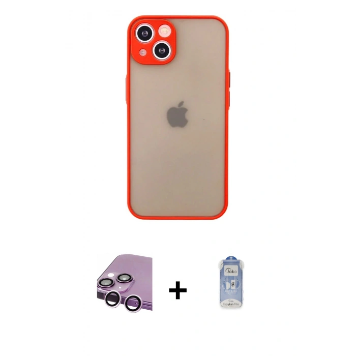 MARSİLYAN™- iPhone 14 Kılıf Ahenk Çizgi Serisi - Siyah Joko Magic 5D Cam + Raze Metal Kamera Lens - MR