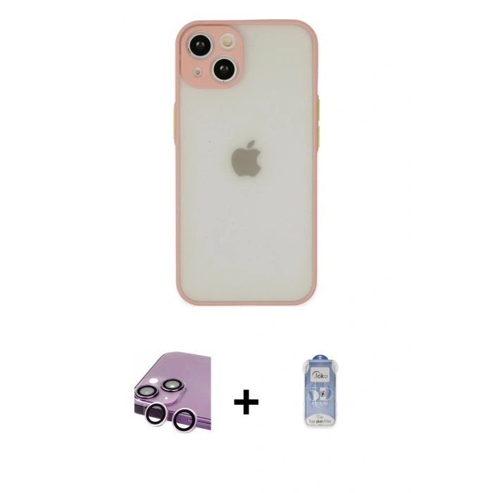 MARSİLYAN™- iPhone 14 Kılıf Ahenk Çizgi Serisi - Siyah Joko Magic 5D Cam + Raze Metal Kamera Lens - MR