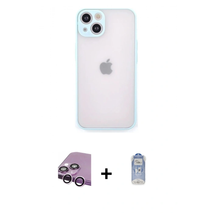 MARSİLYAN™- iPhone 14 Kılıf Ahenk Çizgi Serisi - Siyah Joko Magic 5D Cam + Raze Metal Kamera Lens - MR