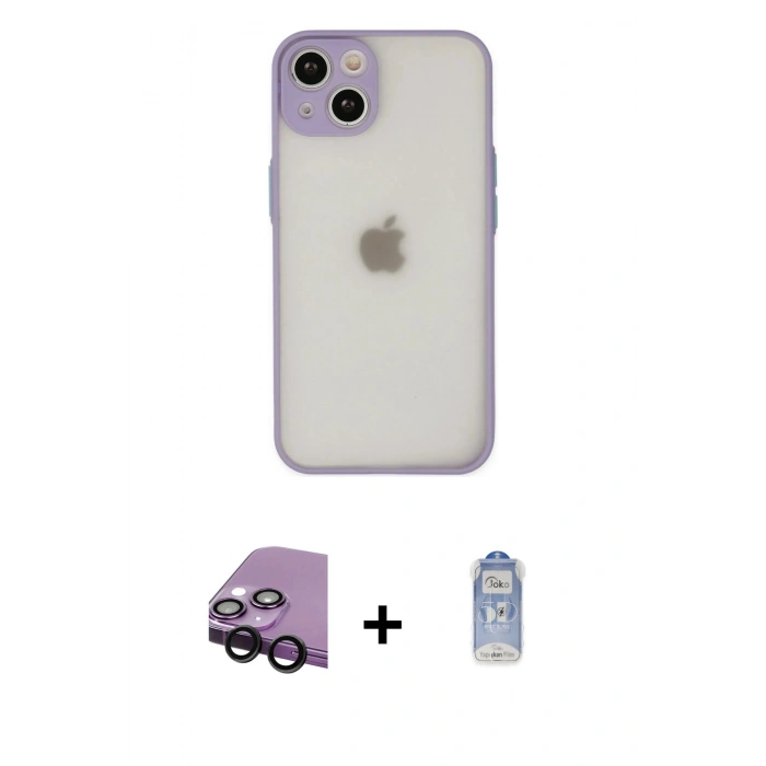 MARSİLYAN™- iPhone 14 Kılıf Ahenk Çizgi Serisi - Siyah Joko Magic 5D Cam + Raze Metal Kamera Lens - SH