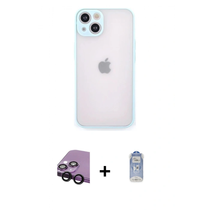 MARSİLYAN™- iPhone 14 Kılıf Ahenk Çizgi Serisi - Siyah Joko Magic 5D Cam + Raze Metal Kamera Lens - SH