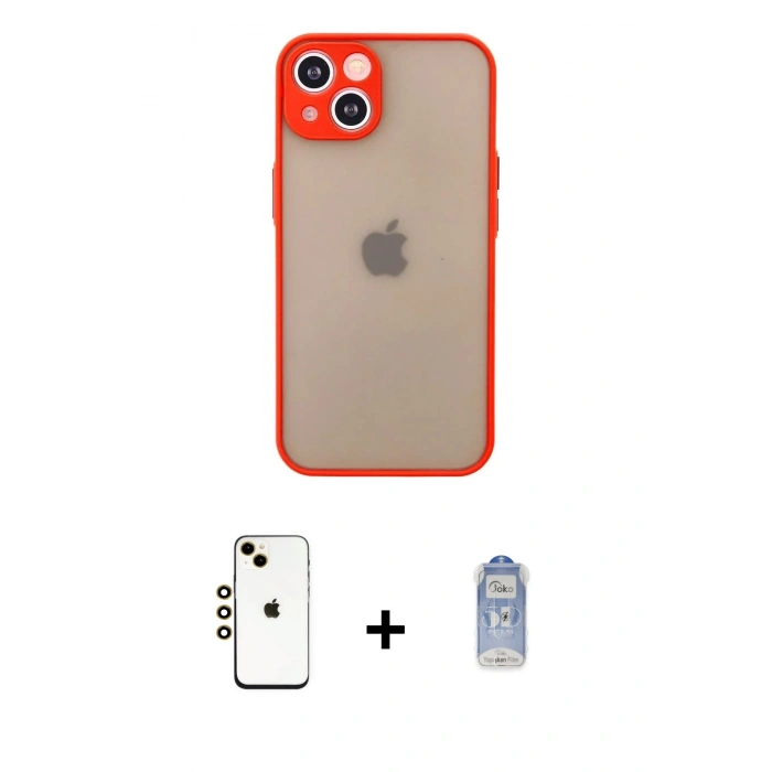 MARSİLYAN™- iPhone 14 Kılıf Ahenk Çizgi Serisi - Siyah Joko Magic 5D Cam + Shine Kamera Lens - GD