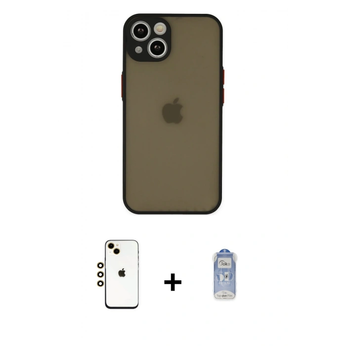 MARSİLYAN™- iPhone 14 Kılıf Ahenk Çizgi Serisi - Siyah Joko Magic 5D Cam + Shine Kamera Lens - GD