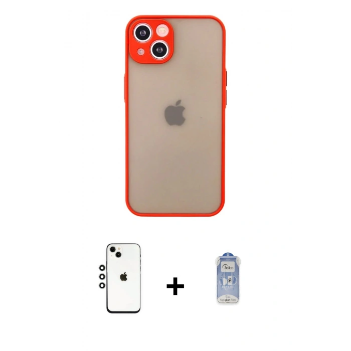 MARSİLYAN™- iPhone 14 Kılıf Ahenk Çizgi Serisi - Siyah Joko Magic 5D Cam + Shine Kamera Lens - GS