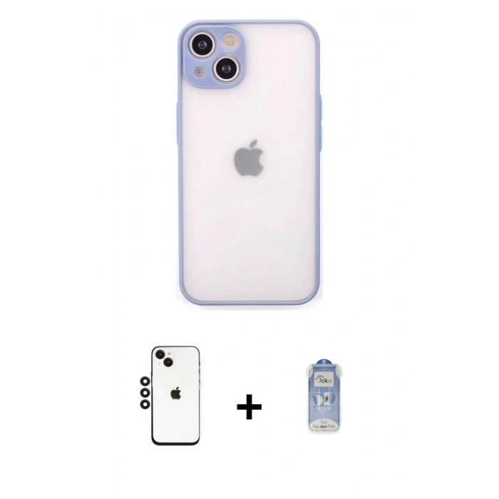 MARSİLYAN™- iPhone 14 Kılıf Ahenk Çizgi Serisi - Siyah Joko Magic 5D Cam + Shine Kamera Lens - SH