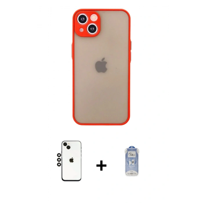 MARSİLYAN™- iPhone 14 Kılıf Ahenk Çizgi Serisi - Siyah Joko Magic 5D Cam + Shine Kamera Lens - SH