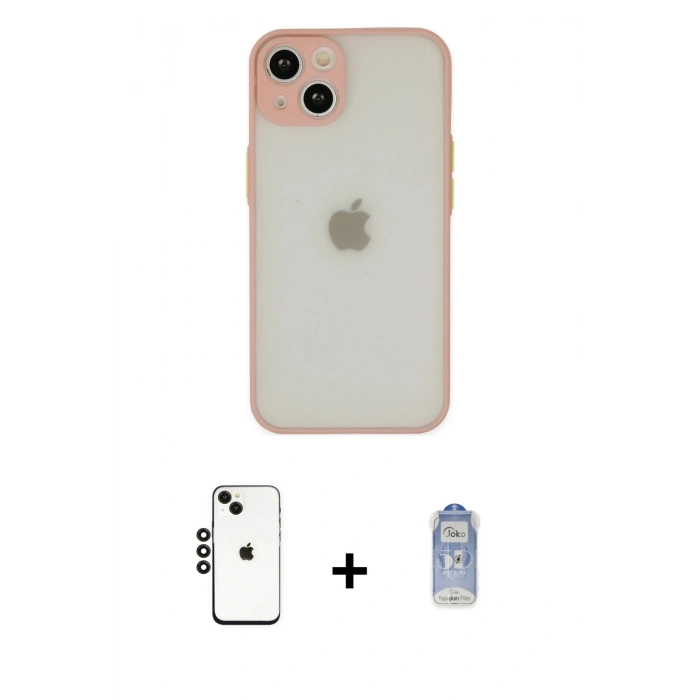 MARSİLYAN™- iPhone 14 Kılıf Ahenk Çizgi Serisi - Siyah Joko Magic 5D Cam + Shine Kamera Lens - SH