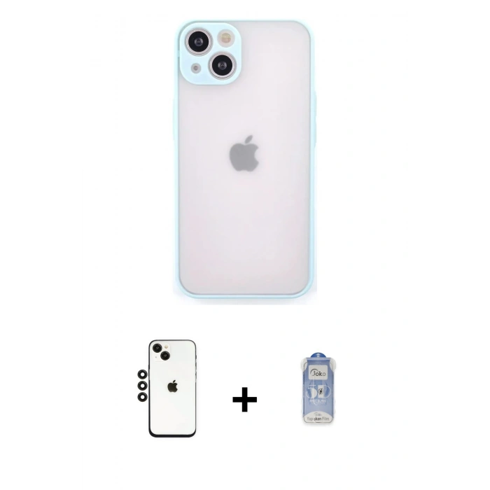 MARSİLYAN™- iPhone 14 Kılıf Ahenk Çizgi Serisi - Siyah Joko Magic 5D Cam + Shine Kamera Lens - SH