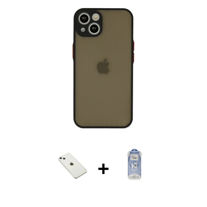 MARSİLYAN™- iPhone 14 Kılıf Ahenk Çizgi Serisi - Siyah Joko Magic 5D Cam + Diamond Kamera Lens - SABE