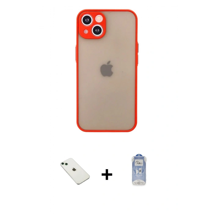MARSİLYAN™- iPhone 14 Kılıf Ahenk Çizgi Serisi - Siyah Joko Magic 5D Cam + Diamond Kamera Lens - YL