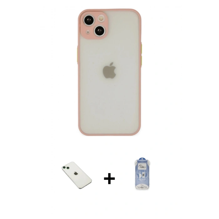 MARSİLYAN™- iPhone 14 Kılıf Ahenk Çizgi Serisi - Siyah Joko Magic 5D Cam + Diamond Kamera Lens - YL