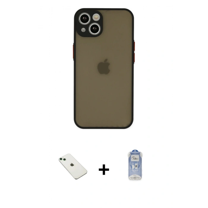 MARSİLYAN™- iPhone 14 Kılıf Ahenk Çizgi Serisi - Siyah Joko Magic 5D Cam + Diamond Kamera Lens - YL