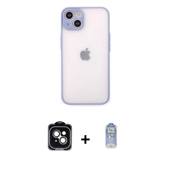 MARSİLYAN™- iPhone 14 Kılıf Ahenk Çizgi Serisi - Siyah Joko Magic 5D Cam + PVD Metal Kamera Lens - YL