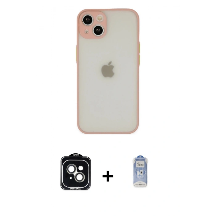 MARSİLYAN™- iPhone 14 Kılıf Ahenk Çizgi Serisi - Siyah Joko Magic 5D Cam + PVD Metal Kamera Lens - YL