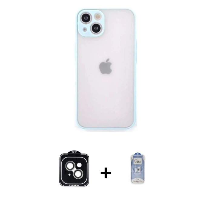 MARSİLYAN™- iPhone 14 Kılıf Ahenk Çizgi Serisi - Siyah Joko Magic 5D Cam + PVD Metal Kamera Lens - YL
