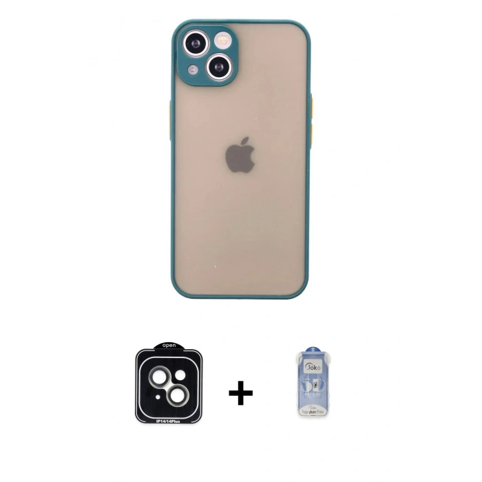 MARSİLYAN™- iPhone 14 Kılıf Ahenk Çizgi Serisi - Siyah Joko Magic 5D Cam + PVD Metal Kamera Lens - YL