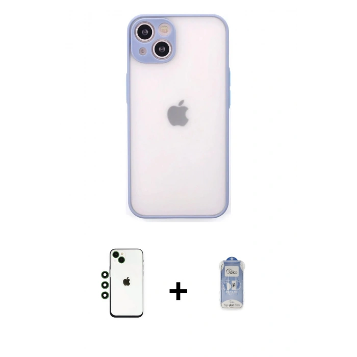 MARSİLYAN™- iPhone 14 Kılıf Ahenk Çizgi Serisi - Siyah Joko Magic 5D Cam + Shine Kamera Lens - YL