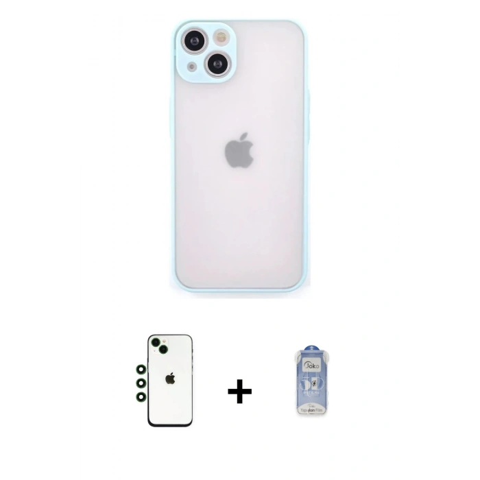 MARSİLYAN™- iPhone 14 Kılıf Ahenk Çizgi Serisi - Siyah Joko Magic 5D Cam + Shine Kamera Lens - YL