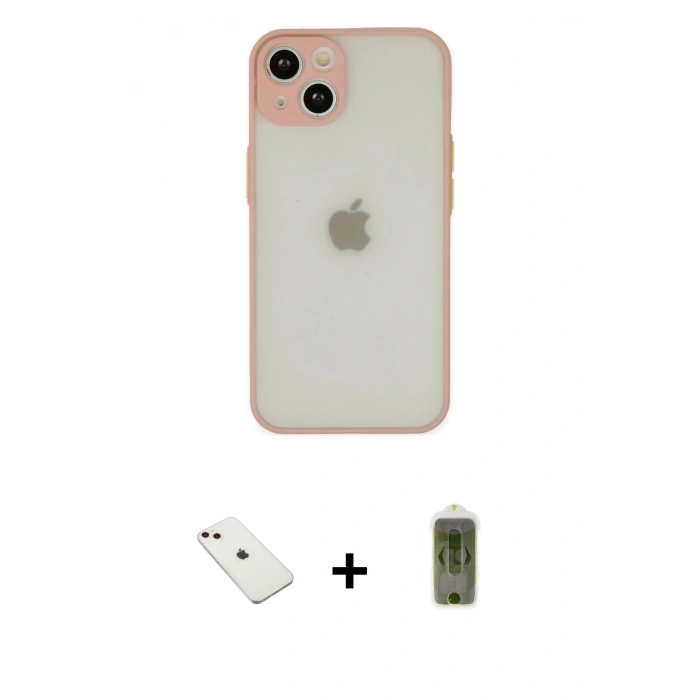 MARSİLYAN™- iPhone 14 Kılıf Ahenk Çizgi Serisi - Siyah Joko Magic 5D Hayalet Cam + Diamond Kamera Lens - PE