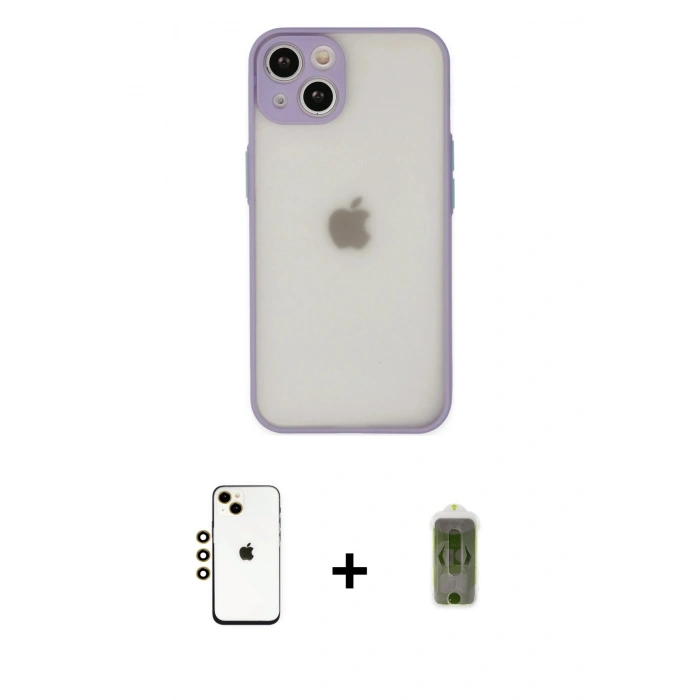 MARSİLYAN™- iPhone 14 Kılıf Ahenk Çizgi Serisi - Siyah Joko Magic 5D Hayalet Cam + Shine Kamera Lens - GD