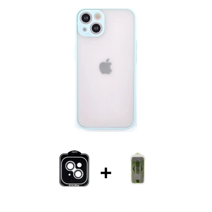 MARSİLYAN™- iPhone 14 Kılıf Ahenk Çizgi Serisi - Siyah Joko Magic 5D Hayalet Cam + PVD Metal Kamera Lens - GS