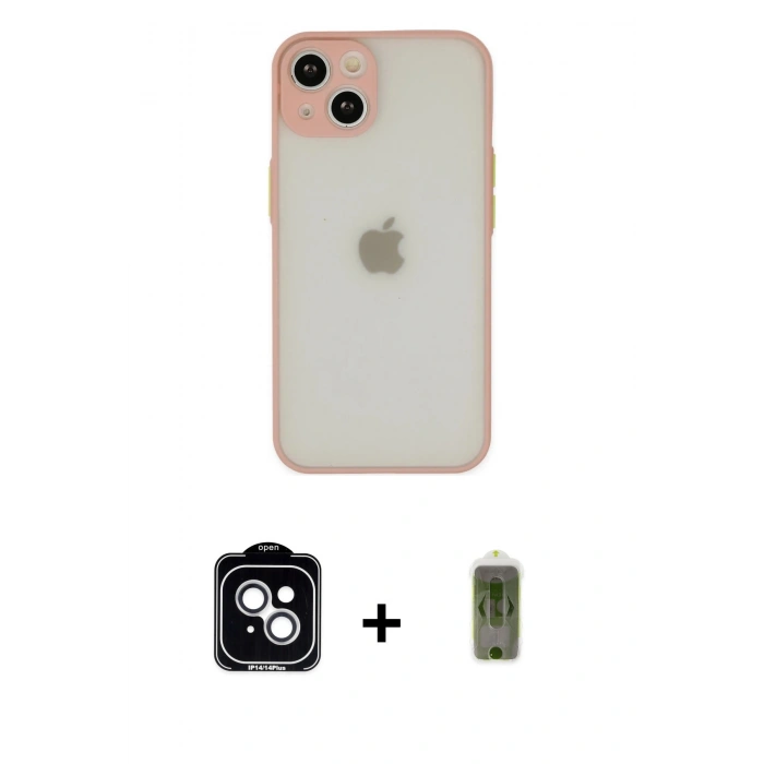 MARSİLYAN™- iPhone 14 Kılıf Ahenk Çizgi Serisi - Siyah Joko Magic 5D Hayalet Cam + PVD Metal Kamera Lens - GS