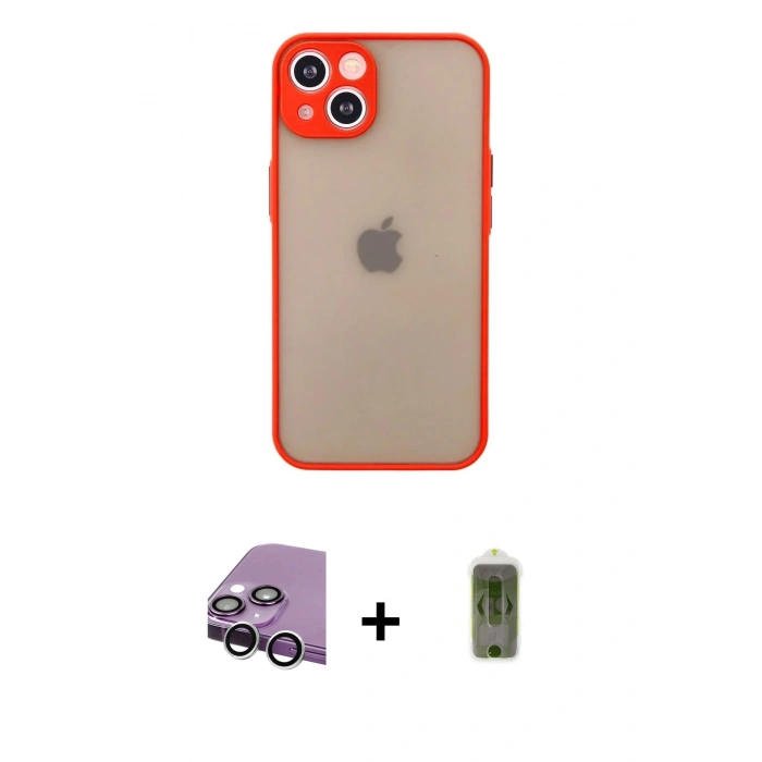 MARSİLYAN™- iPhone 14 Kılıf Ahenk Çizgi Serisi - Siyah Joko Magic 5D Hayalet Cam + Raze Metal Kamera Lens - GS