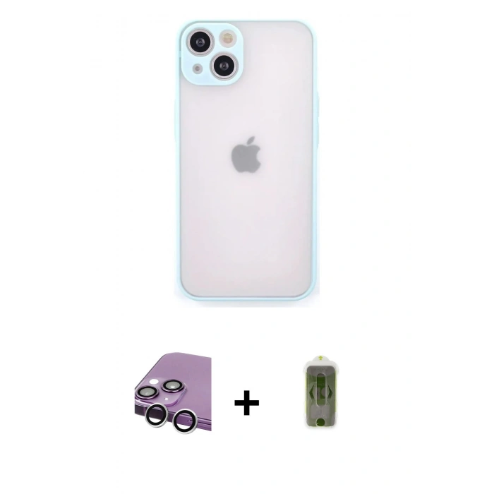 MARSİLYAN™- iPhone 14 Kılıf Ahenk Çizgi Serisi - Siyah Joko Magic 5D Hayalet Cam + Raze Metal Kamera Lens - GS